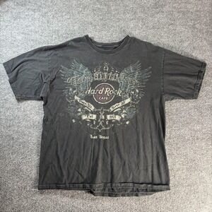 Hard Rock Cafe Shirt Mens XL Black Las Vegas Wings Crest Graphic Music Tee